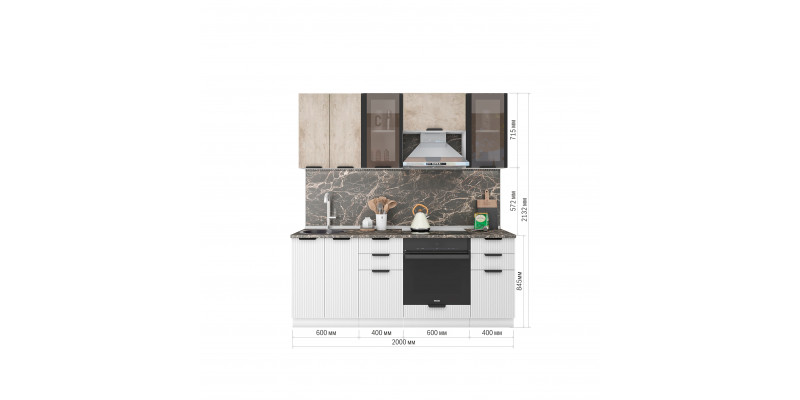 Кухня Норд Line 2,0 м (белый/камень беж/софт даймонд)
