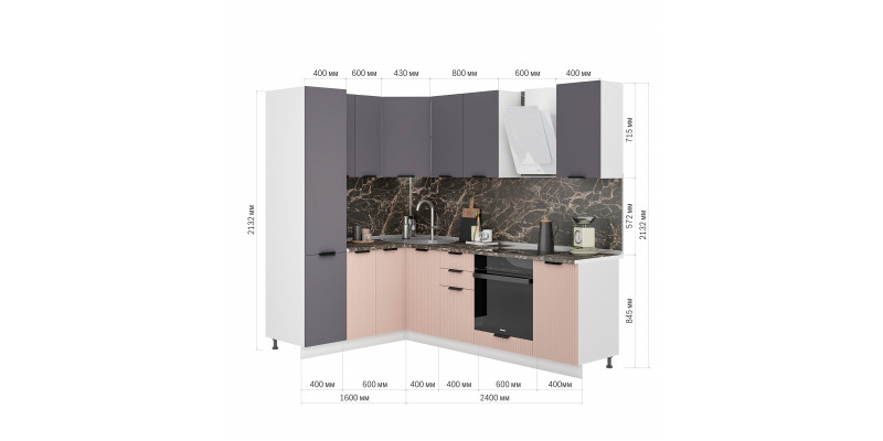 Кухня Норд Line 1,6х2,4 м (белый/софт смок/софт какао)