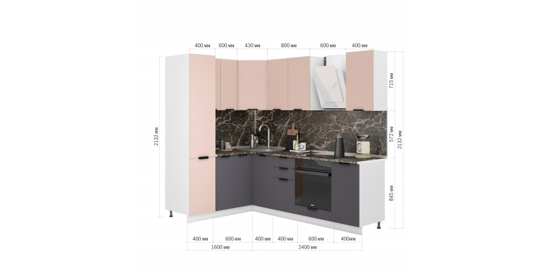 Кухня Норд Line 1,6х2,4 м (белый/софт какао/софт смок)