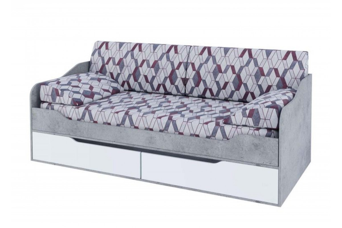Кровать-диван с ящиками 0,9х2,0 Грей (цемент светлый/белый)
