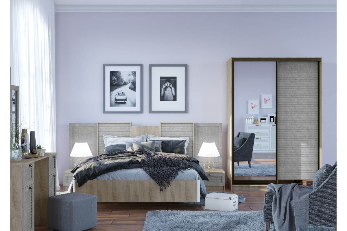 Модульная спальня «Филадельфия», вариант №3 (дуб баррик/серый)