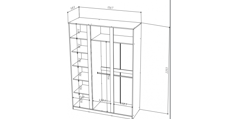 STERN шкаф 3-х дверный с зеркалом - Дуб Вотан