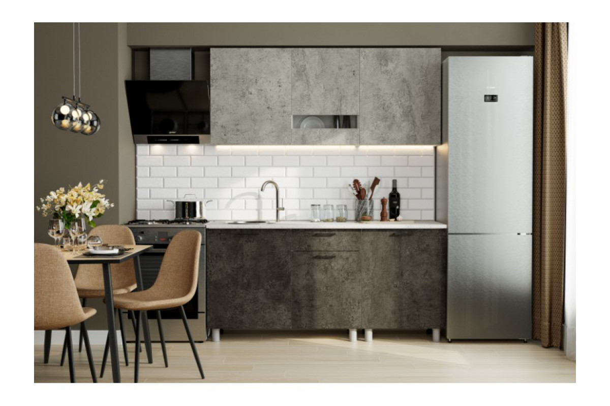 Кухонный гарнитур «Розалия» 1,7 м со столешнецей Серия 2 (цемент светлый/цемент тёмный/антарес)