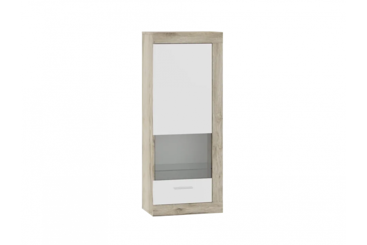ГЕНЕЗИС шкаф навесной(витрина) Дуб Серый Крафт/Белый глянец 71280121