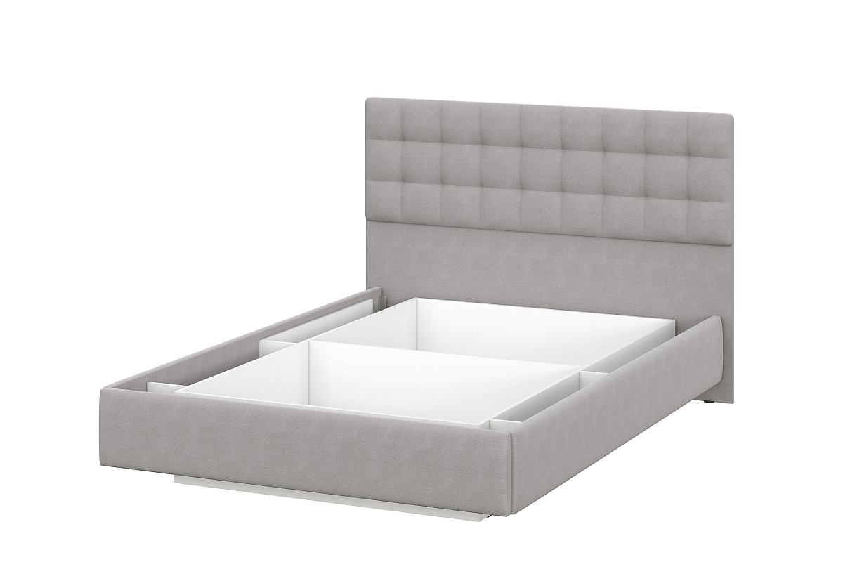 Кровать двойная №2 универсальная 1,4х2,0 (белый/серый ткань/квадро серый ткань)